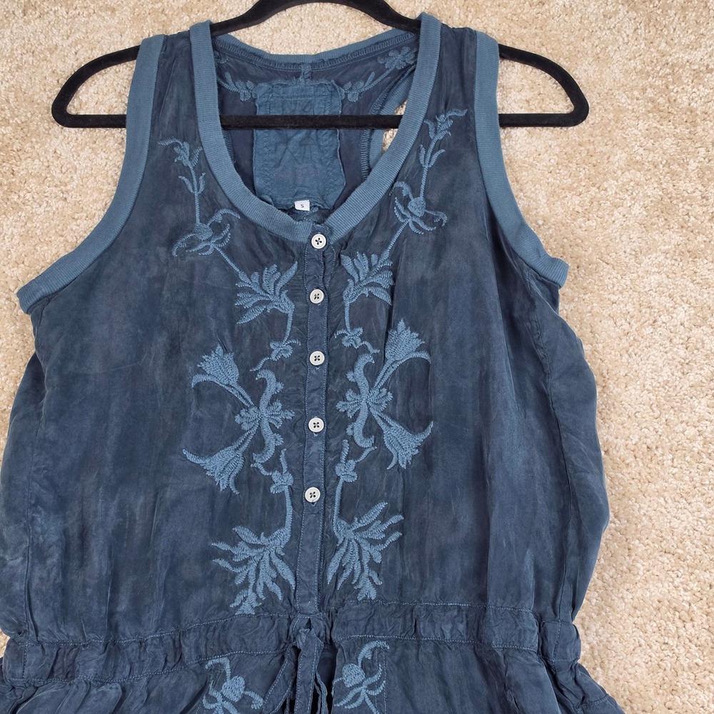 Pete & Greta Johnny Was Embroidered Tencel Romper Blue Boho Small - Picture 3 of 10